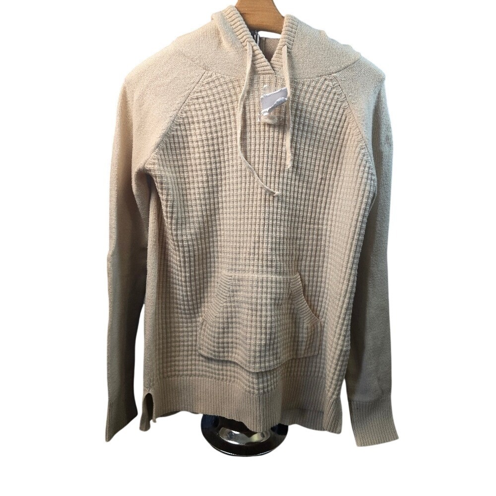 Sonoma Goods For Life Womens Oatmeal Beige Waffle Knit Hoodie Sweater Medium
